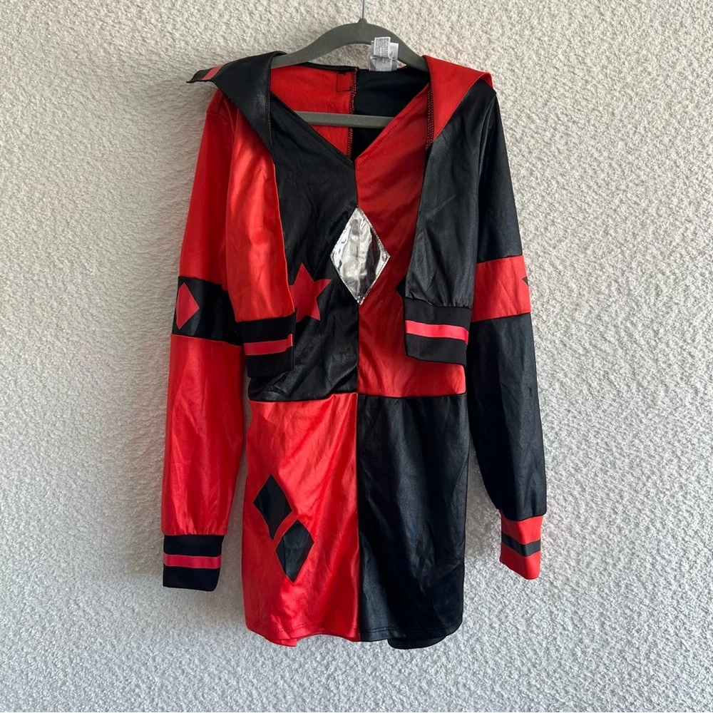 Harley Quinn DC Girls Kids Romper Halloween‎ Costume One Piece Red Size 8/10